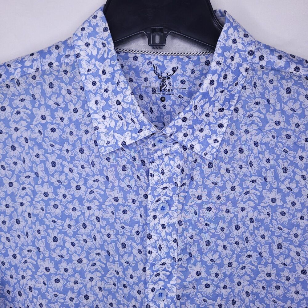 Nicoby Shirt Mens XL Floral Blue, White Cotton Premium Mens Wear